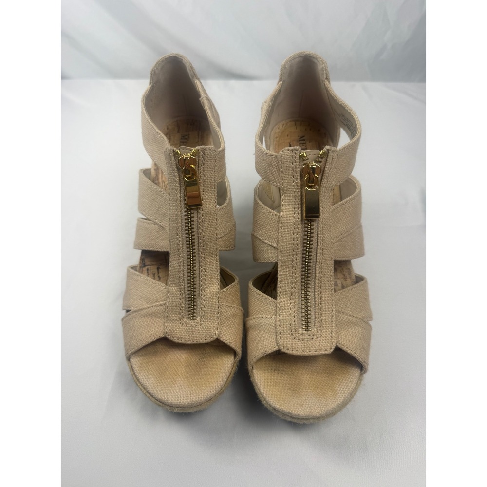 Merona Size 8.5 Beige Canvas Espadrille Wedge Sandals Back Zip
